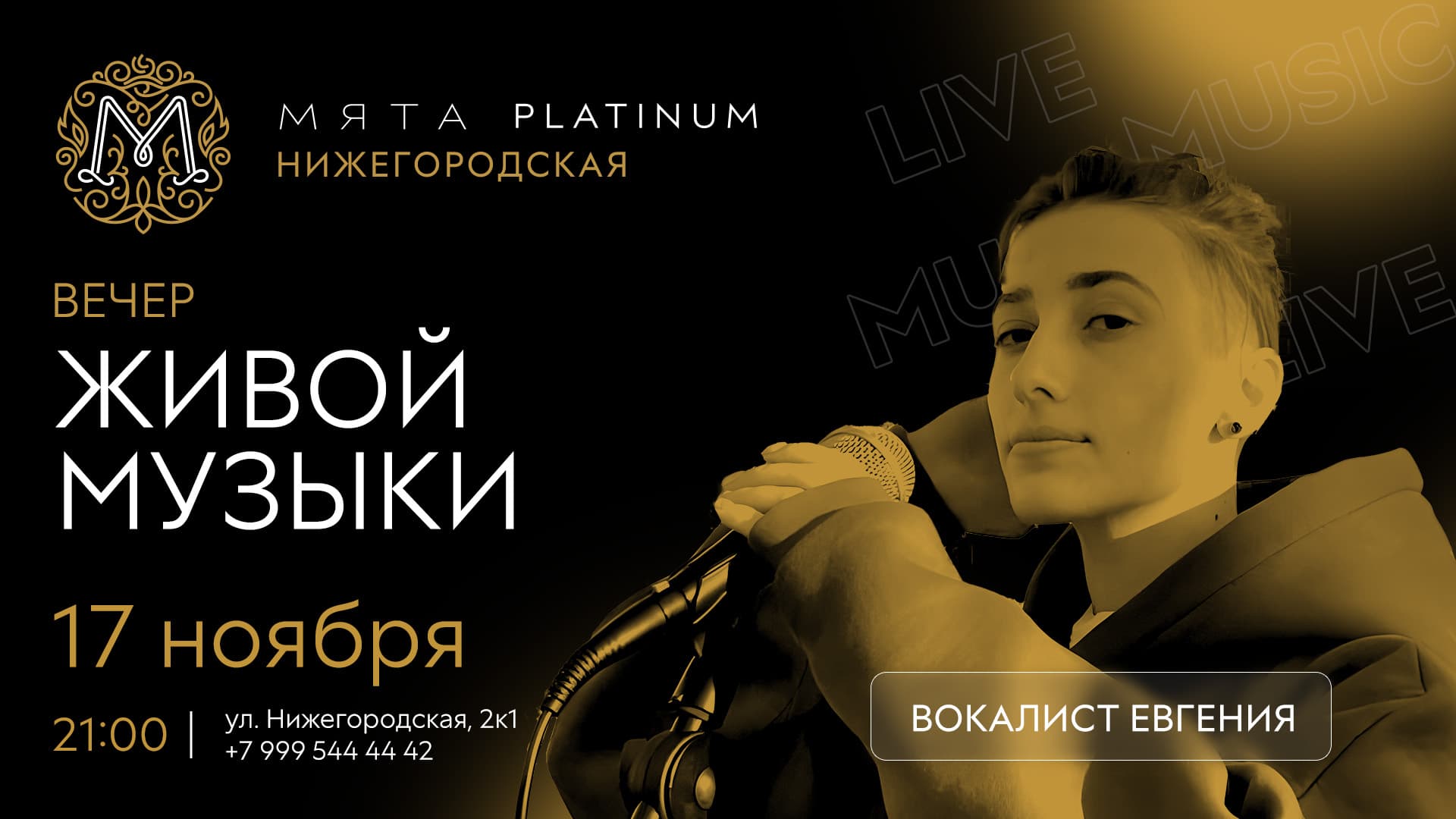 Вечер живой музыки в Мята Platinum Нижегородская